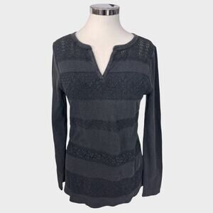 Lucky Brand Womens Medium Sweater Charcoal Gray Notched V Neck